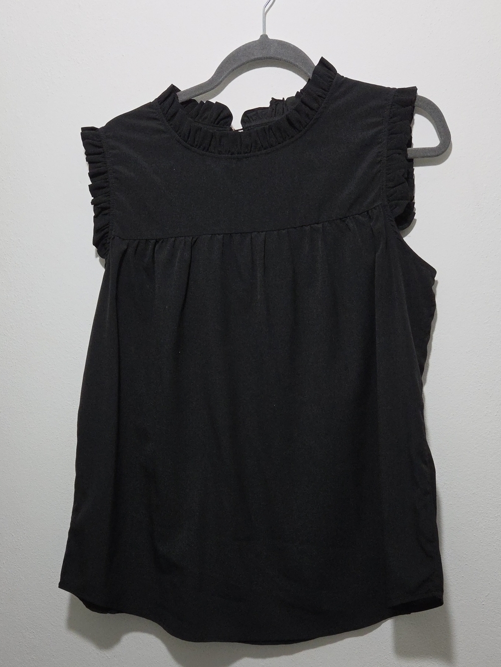 Black Ruffle-Trim Sleeveless Top